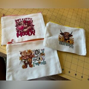 Handcrafted Lot of three bags with fresh pressed transfers!